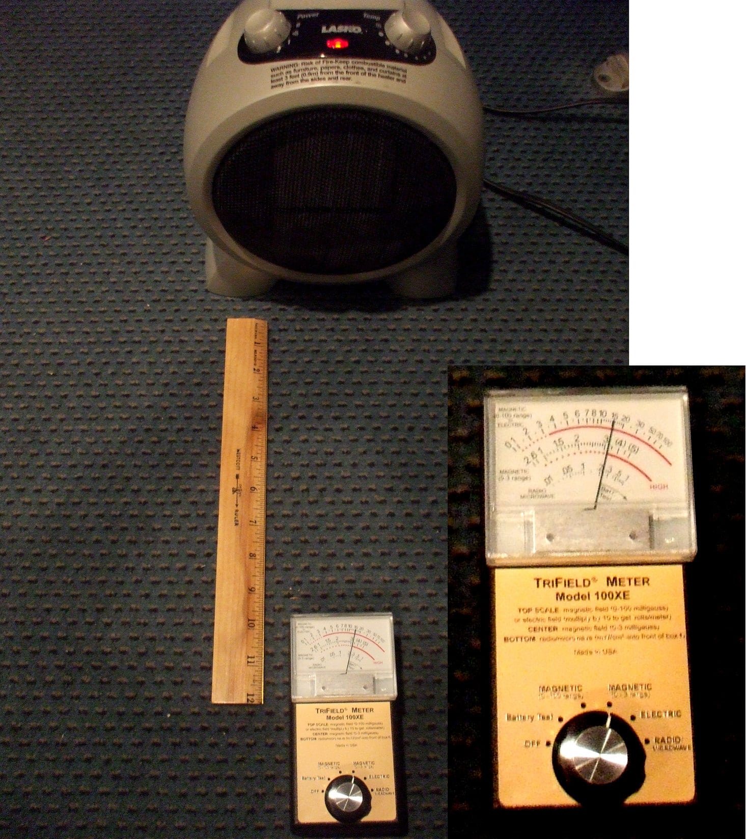 Sunshine Slippers ELF EMF Test Heater On, Meter 10 inches from Heater